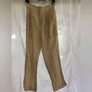 Free people hi waist linen olive safe green striped crop pants